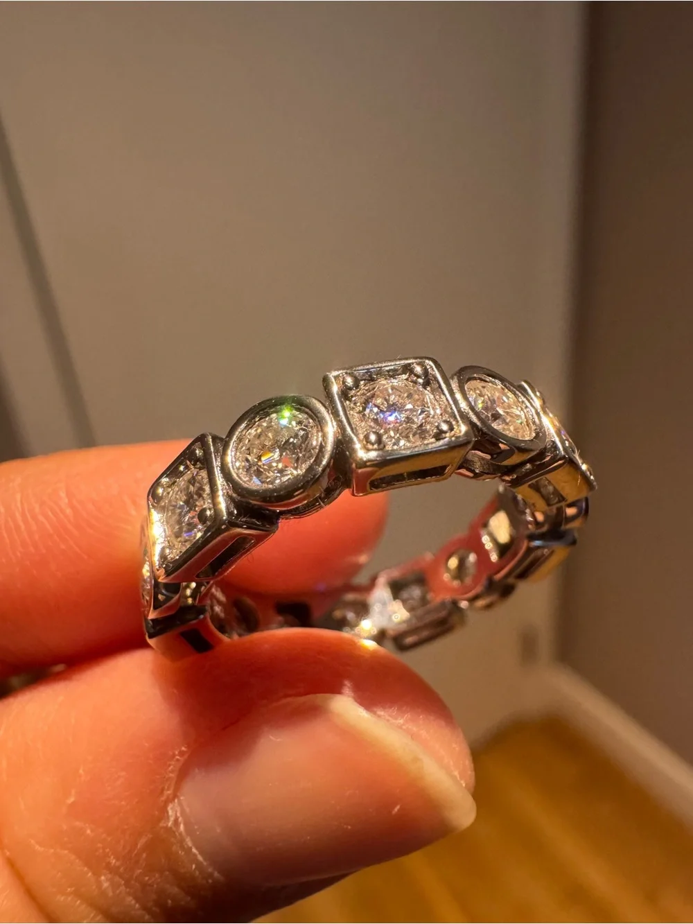 Moissanite Eternity Ring, S925 Sterling Silver Wedding Band, size 5.5